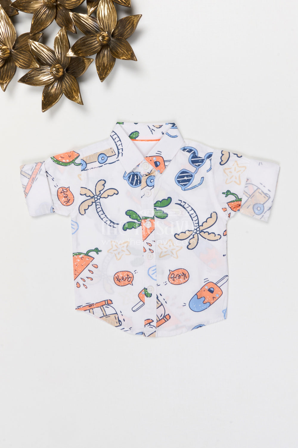 The Nesavu Boys Cotton Shirt Boys Cotton Printed Shirt for Casual Playtime and Outings Nesavu 14 (6M) / Orange / Cotton BS428C-14 Nesavu boys cotton printed shirt casual kids outfit for everyday wear and outings