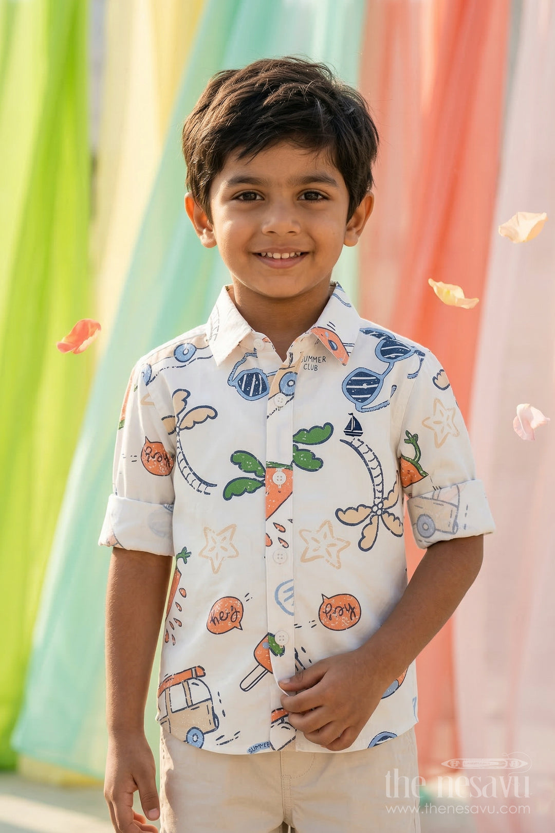 The Nesavu Boys Cotton Shirt Boys Cotton Printed Shirt for Casual Playtime and Outings Nesavu 14 (6M) / Orange / Cotton BS428C-14 Nesavu boys cotton printed shirt casual kids outfit for everyday wear and outings