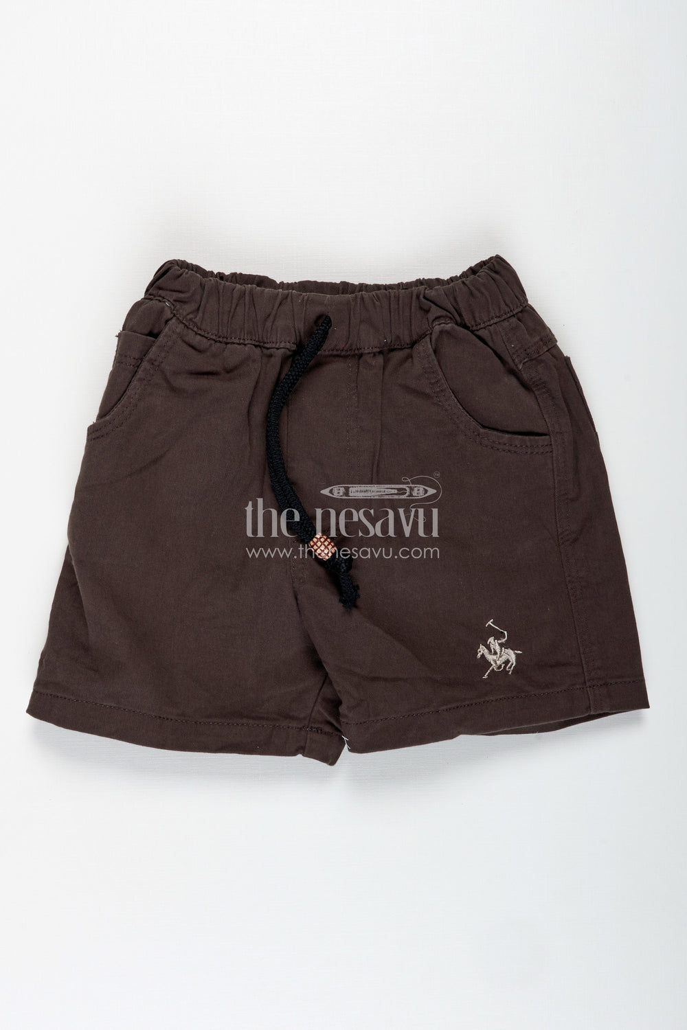 The Nesavu Boys Shorts Boys Cotton Printed Shorts in Charcoal Grey with Drawstring Waist in Printed Shorts Dress Style Nesavu 16 (1Y) / Gray BWS008H-16 Nesavu Boys Charcoal Cotton Shorts Embroidered Hem Drawstring Waist Printed Dress Style