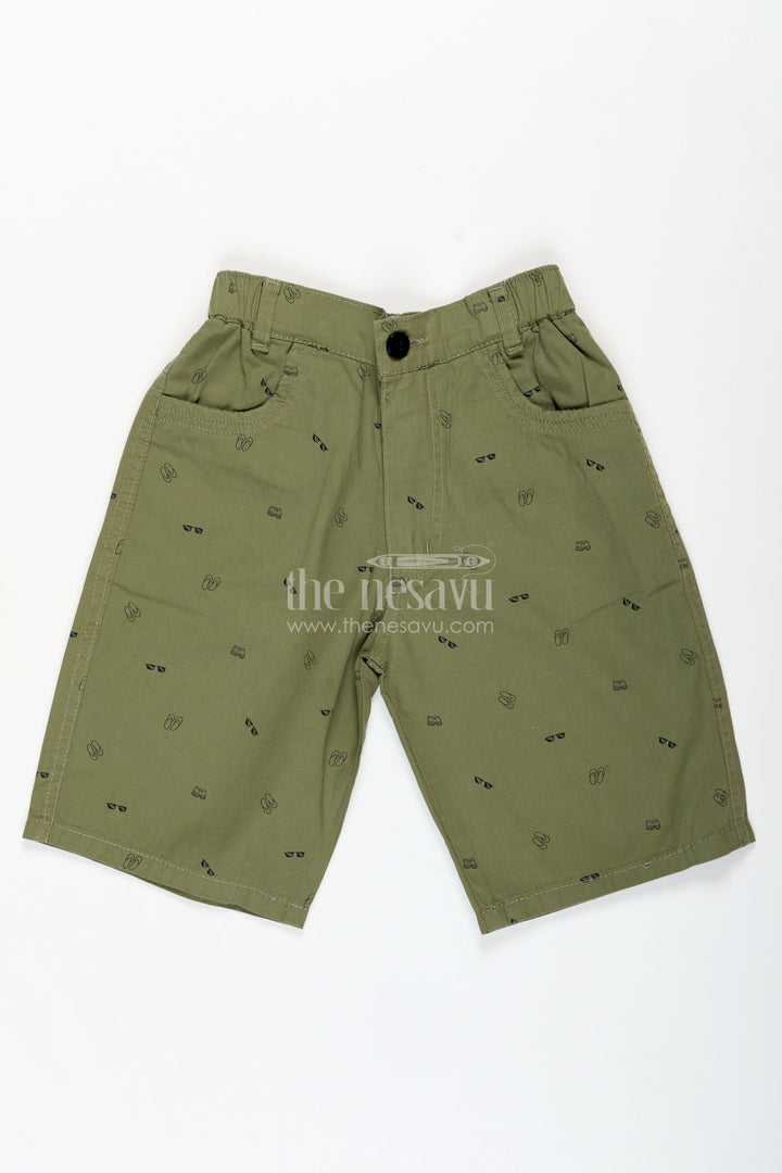 The Nesavu Boys Shorts Boys Cotton Printed Shorts in Playful Green with Lightweight Fabric and Digital All Over Patterns Nesavu 26 (6Y) / Green BWS019BB-26 Nesavu Green Boys Cotton Printed Shorts Fun Digital Patterns Comfy Fit