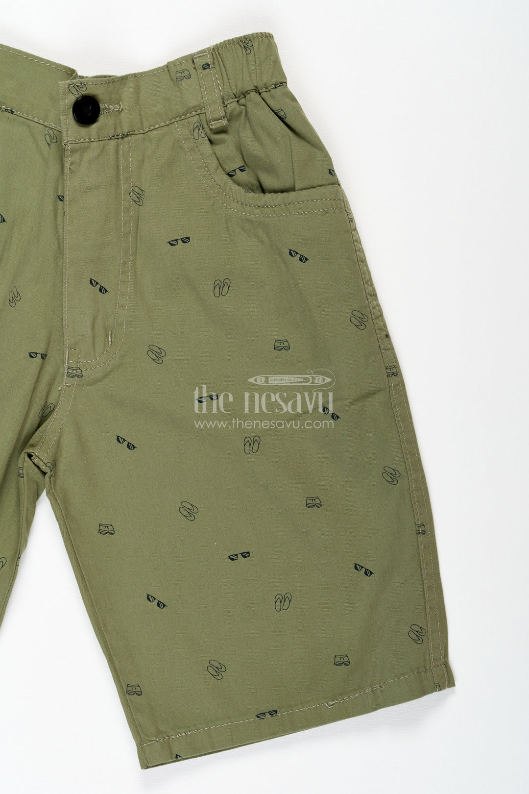 The Nesavu Boys Shorts Boys Cotton Printed Shorts in Playful Green with Lightweight Fabric and Digital All Over Patterns Nesavu Nesavu Green Boys Cotton Printed Shorts Fun Digital Patterns Comfy Fit