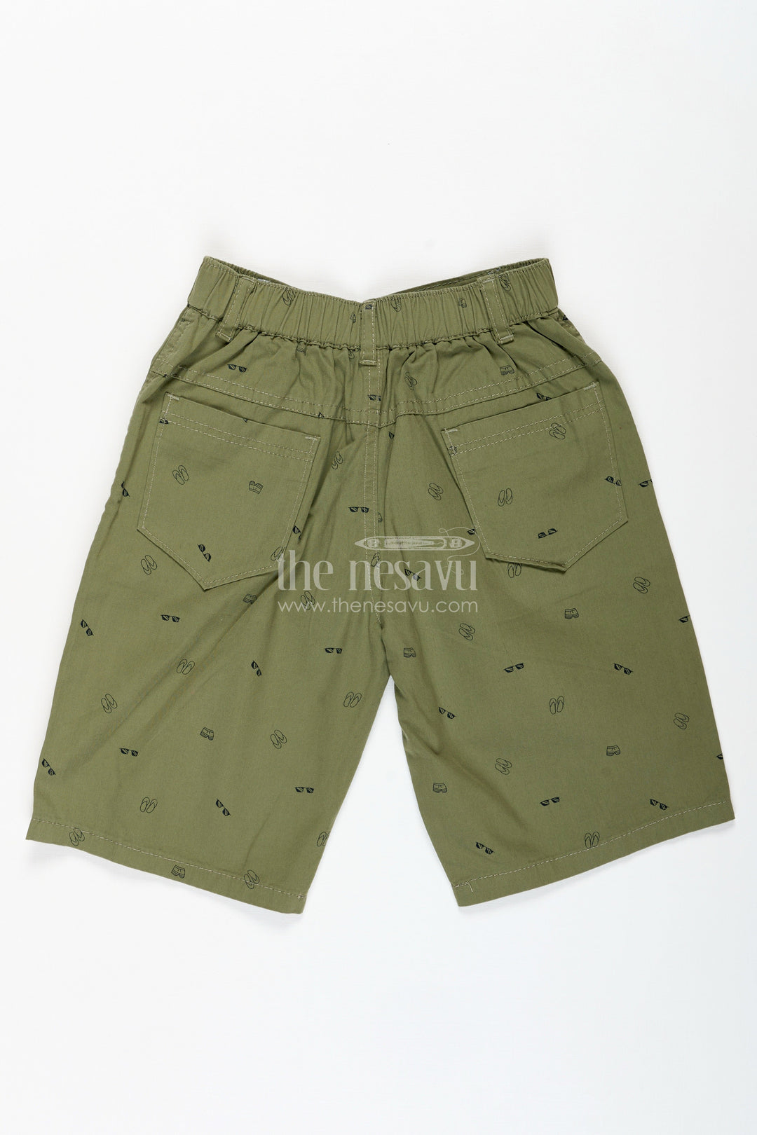 The Nesavu Boys Shorts Boys Cotton Printed Shorts in Playful Green with Lightweight Fabric and Digital All Over Patterns Nesavu Nesavu Green Boys Cotton Printed Shorts Fun Digital Patterns Comfy Fit