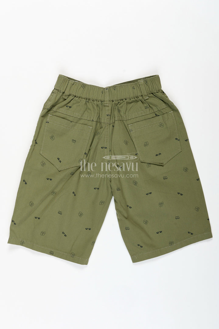 The Nesavu Boys Shorts Boys Cotton Printed Shorts in Playful Green with Lightweight Fabric and Digital All Over Patterns Nesavu Nesavu Green Boys Cotton Printed Shorts Fun Digital Patterns Comfy Fit
