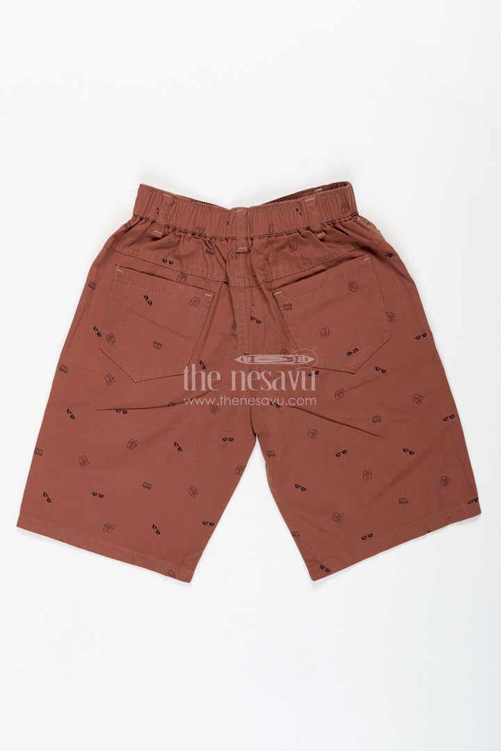 The Nesavu Boys Shorts Boys Cotton Printed Shorts in Soft Brown with Comfortable Fit and All Over Digital Prints Nesavu Nesavu Boys Cotton Blend Printed Shorts Digital Patterns Brown Everyday Comfort