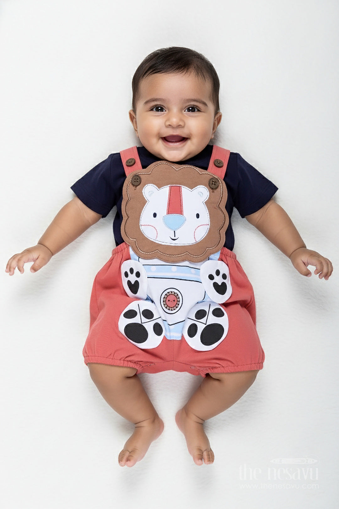 The Nesavu Boys Casual Set Boys Cotton Red Summer Dress Casual Set with Lion Print and Dungaree-Inspired Fun for Daily Outings Nesavu 14 (6M) / Red BCS305B-14 Nesavu Boys Cotton Summer Set Red Dungaree Style Casual Lion Print Outfit Everyday Use