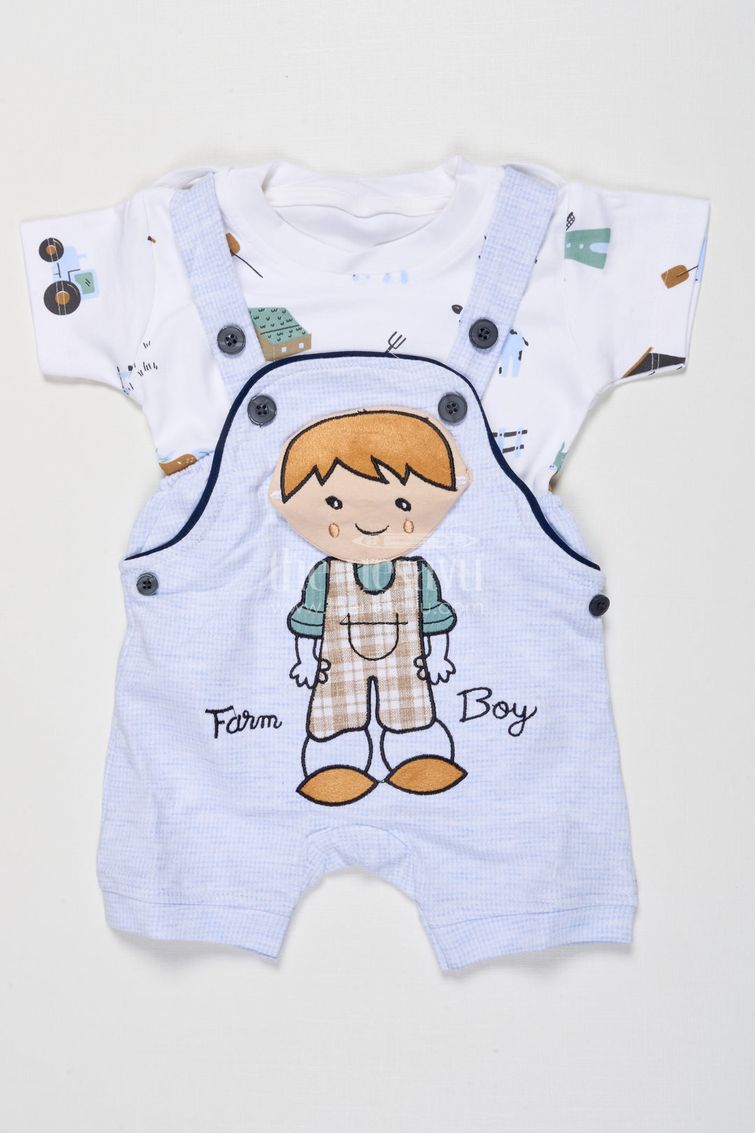 The Nesavu Boys Casual Set Boys Cotton Romper-style Co-ord Set for Casual Daywear Nesavu 14 (6M) / Blue BCS531A-14 Nesavu boys cotton romper-style printed outfit everyday comfort toddler play