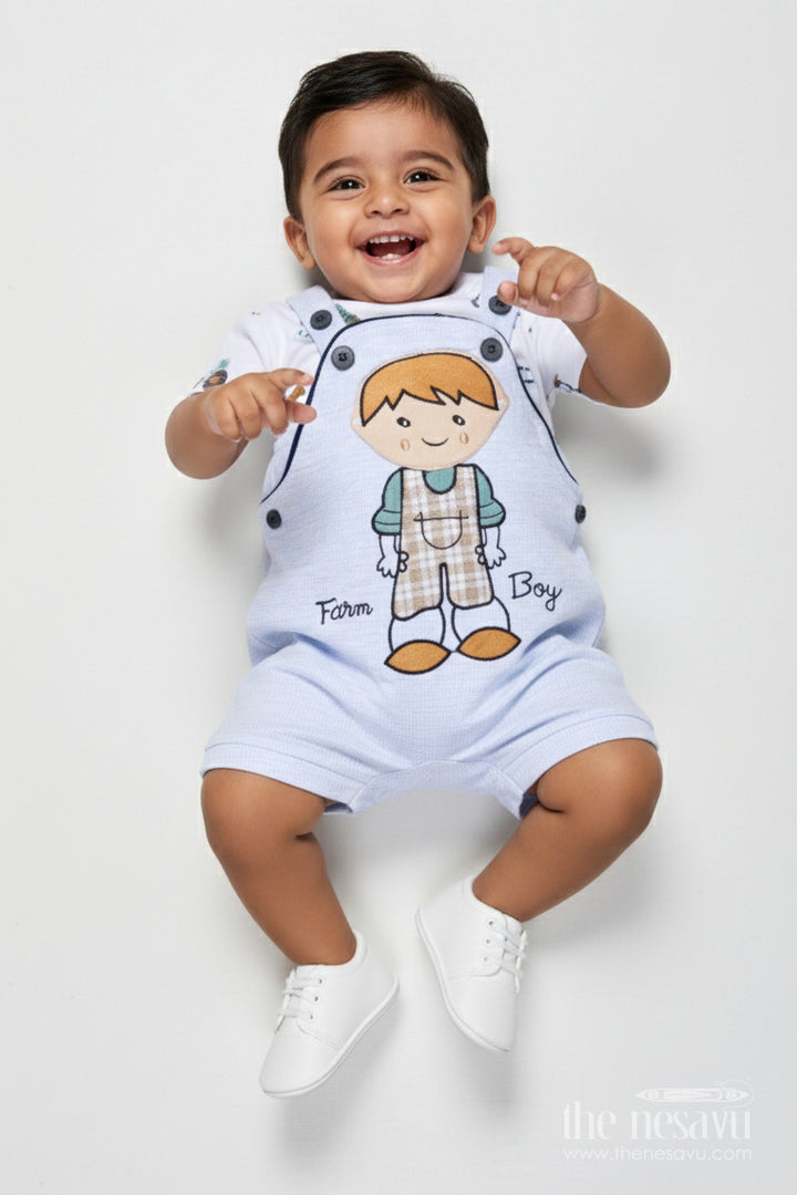 The Nesavu Boys Casual Set Boys Cotton Romper-style Co-ord Set for Casual Daywear Nesavu 14 (6M) / Blue BCS531A-14 Nesavu boys cotton romper-style printed outfit everyday comfort toddler play