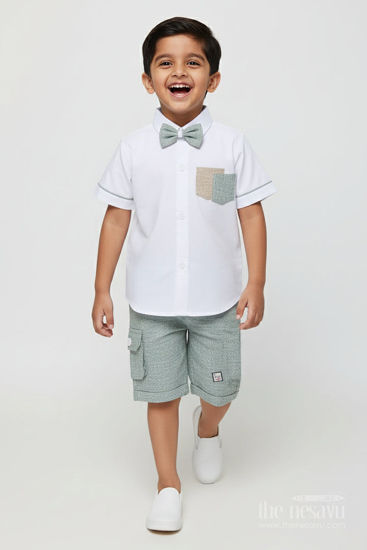 The Nesavu Boys Casual Set Boys Cotton Set for Park Outings and Relaxed Summer Days Nesavu 16 (1Y) / Green BCS460B-16 Nesavu boys cotton set shirt shorts summer outings casual homewear