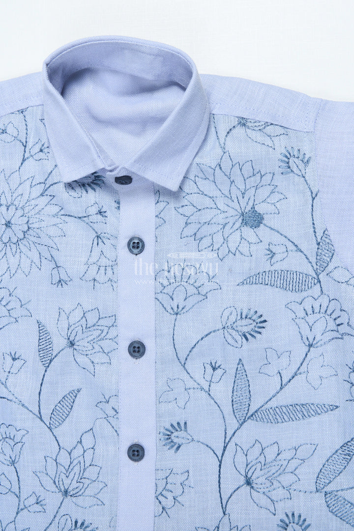 The Nesavu Boys Casual Set Boys Cotton Set with Embroidered Shirt for Smart Casual Dressing Nesavu Nesavu boys embroidered cotton shirt set smart casual events dinners festive dressing