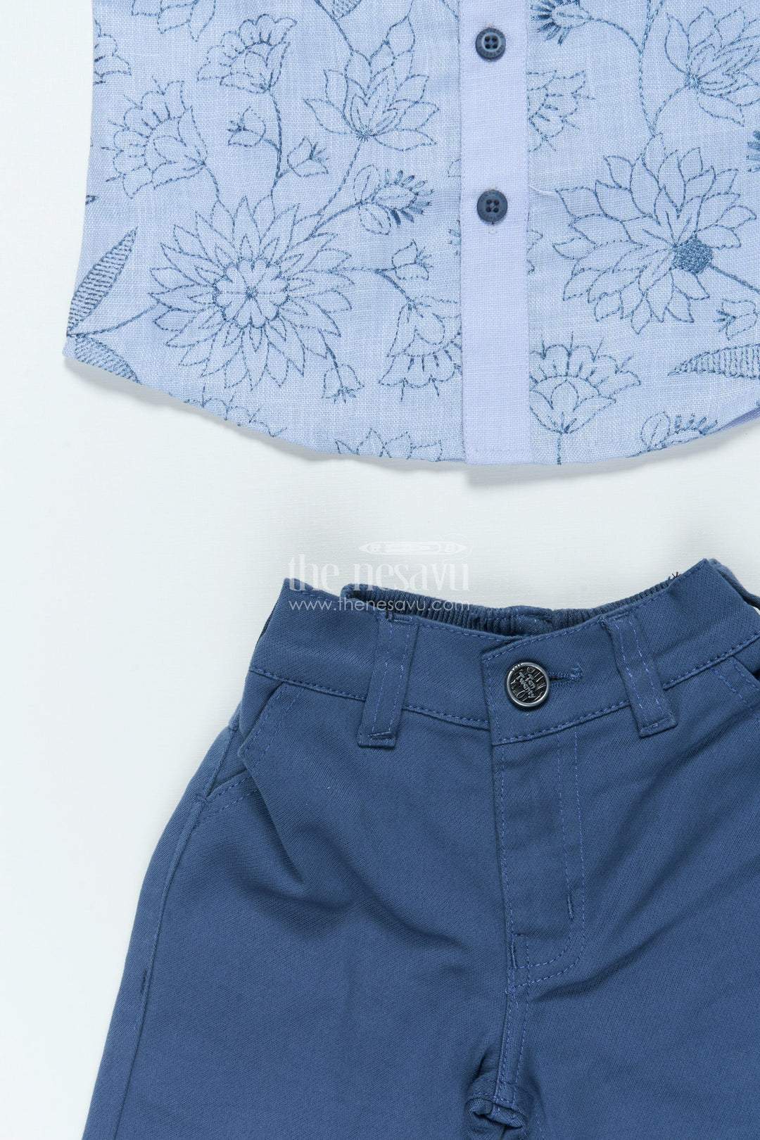 The Nesavu Boys Casual Set Boys Cotton Set with Embroidered Shirt for Smart Casual Dressing Nesavu Nesavu boys embroidered cotton shirt set smart casual events dinners festive dressing