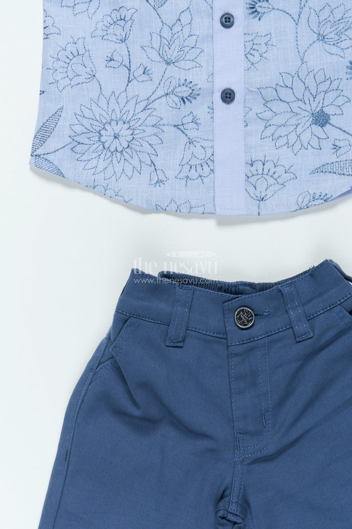 The Nesavu Boys Casual Set Boys Cotton Set with Embroidered Shirt for Smart Casual Dressing Nesavu Nesavu boys embroidered cotton shirt set smart casual events dinners festive dressing