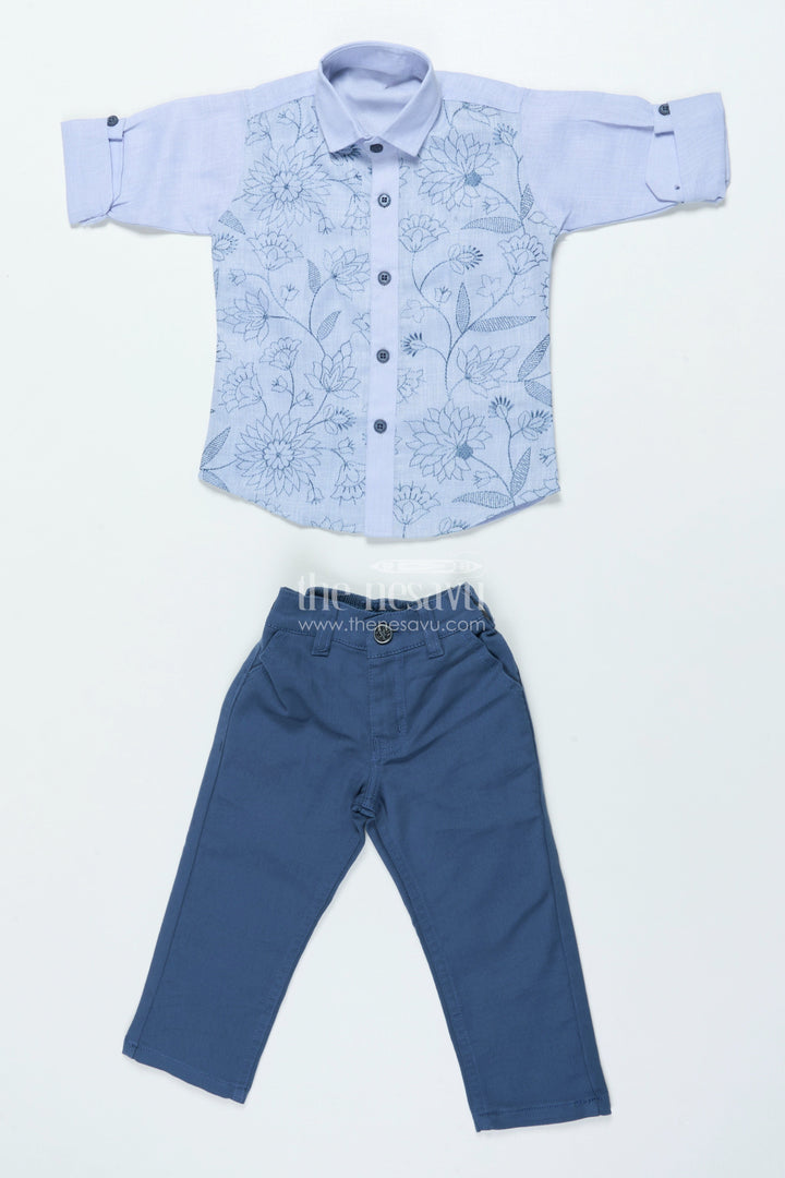 The Nesavu Boys Casual Set Boys Cotton Set with Embroidered Shirt for Smart Casual Dressing Nesavu Nesavu boys embroidered cotton shirt set smart casual events dinners festive dressing
