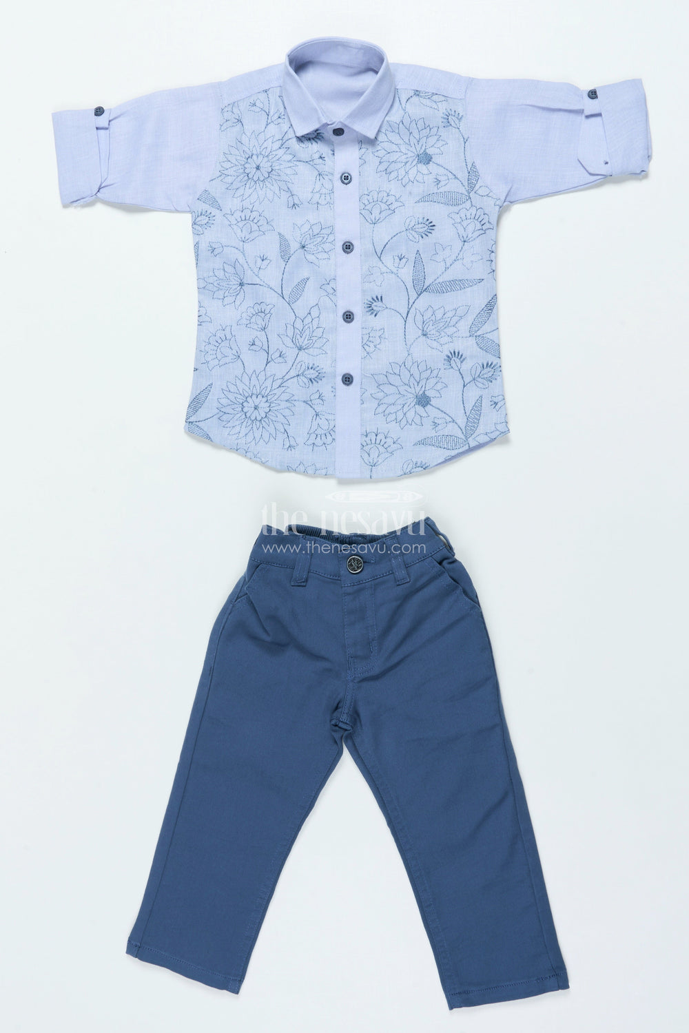The Nesavu Boys Casual Set Boys Cotton Set with Embroidered Shirt for Smart Casual Dressing Nesavu Nesavu boys embroidered cotton shirt set smart casual events dinners festive dressing