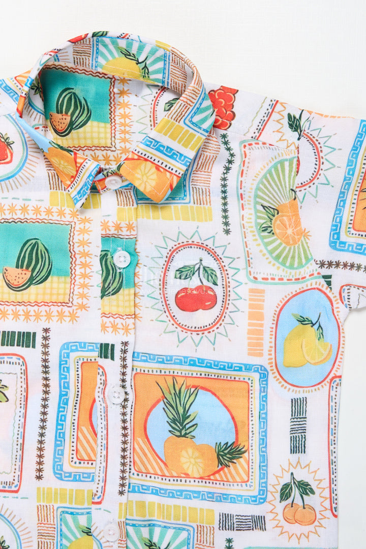 The Nesavu Boys Casual Set Boys Cotton Set with Fruit Print for Summer Play and Daily Wear Nesavu Nesavu boys cotton casual set fruit digital print summer play everyday dressing