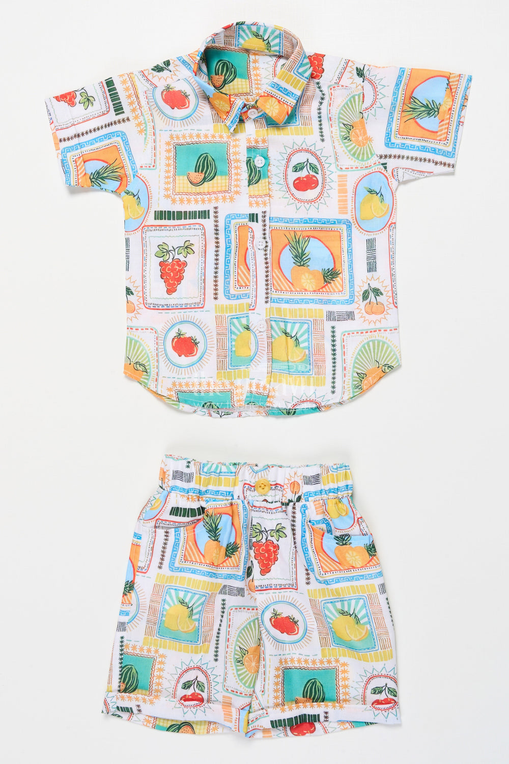 The Nesavu Boys Casual Set Boys Cotton Set with Fruit Print for Summer Play and Daily Wear Nesavu Nesavu boys cotton casual set fruit digital print summer play everyday dressing