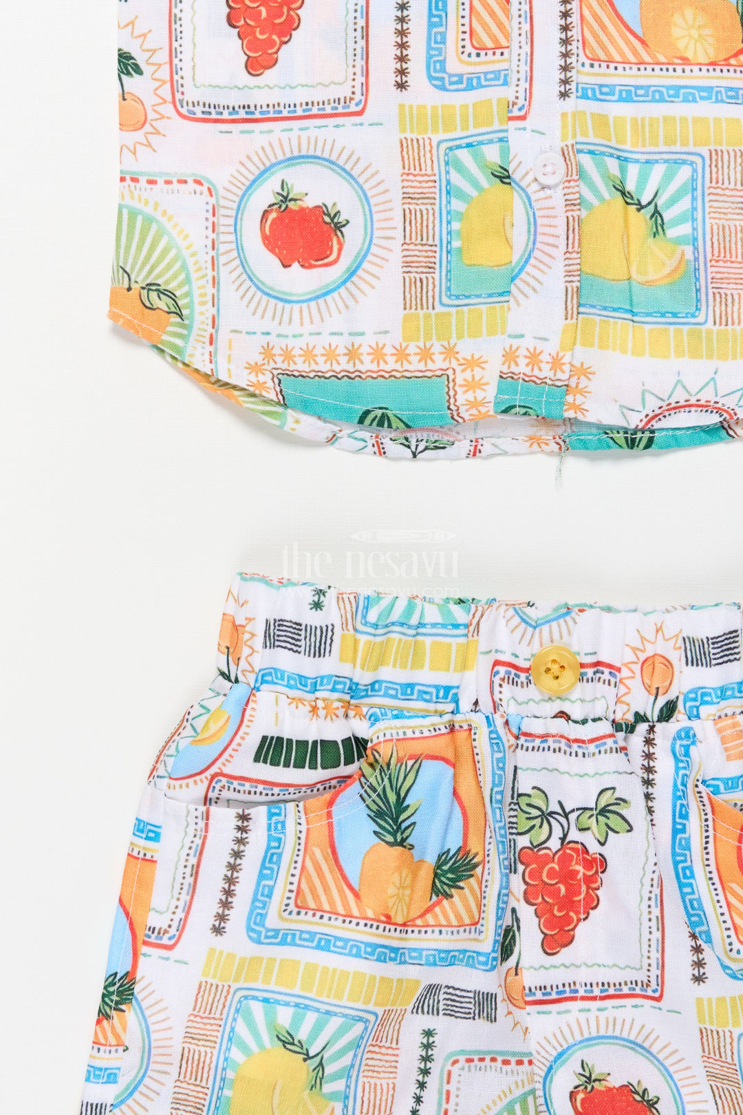 The Nesavu Boys Casual Set Boys Cotton Set with Fruit Print for Summer Play and Daily Wear Nesavu Nesavu boys cotton casual set fruit digital print summer play everyday dressing