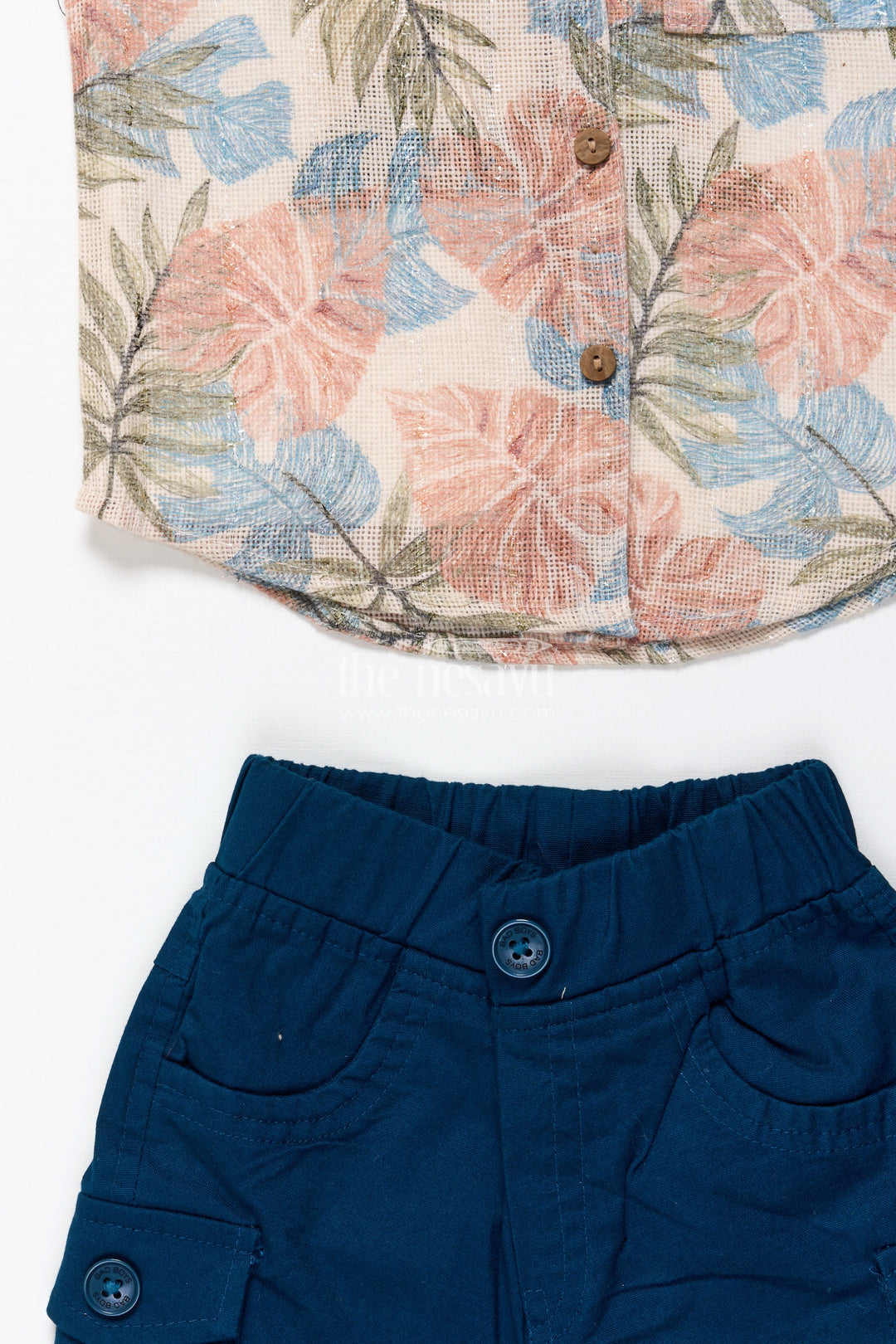 The Nesavu Boys Casual Set Boys Cotton Shirt and Shorts Set for Casual Outings and Summer Days Nesavu Nesavu cotton shirt shorts set toddler boys  perfect summer outings holidays