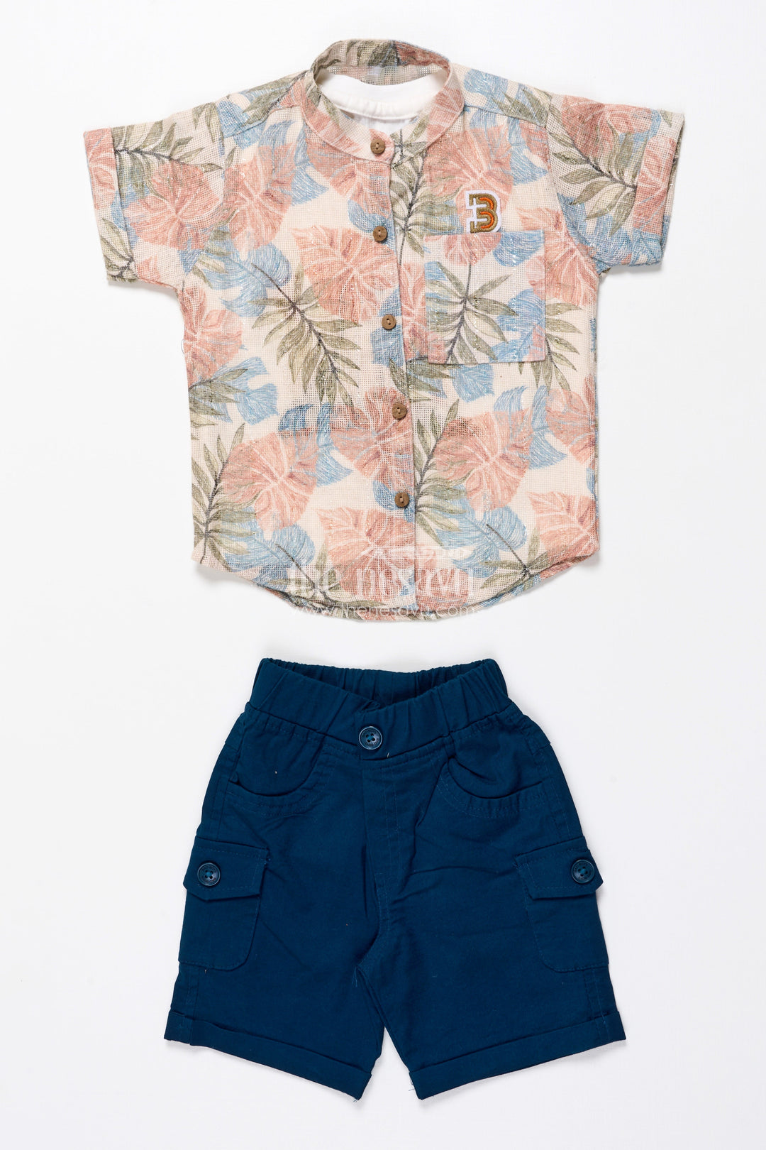 The Nesavu Boys Casual Set Boys Cotton Shirt and Shorts Set for Casual Outings and Summer Days Nesavu Nesavu cotton shirt shorts set toddler boys  perfect summer outings holidays