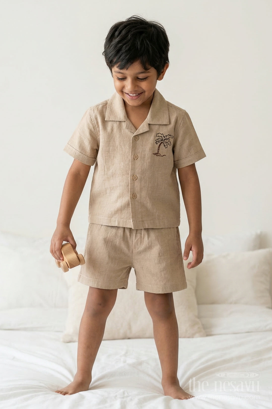 The Nesavu Boys Casual Set Boys Cotton Shirt and Shorts Set for Family Outings Nesavu 12 (3M) / Pink / Cotton BCS557C-12 Nesavu Boys Cotton Shirt And Shorts Set For Family Outings Casual Events And Summer Comfort