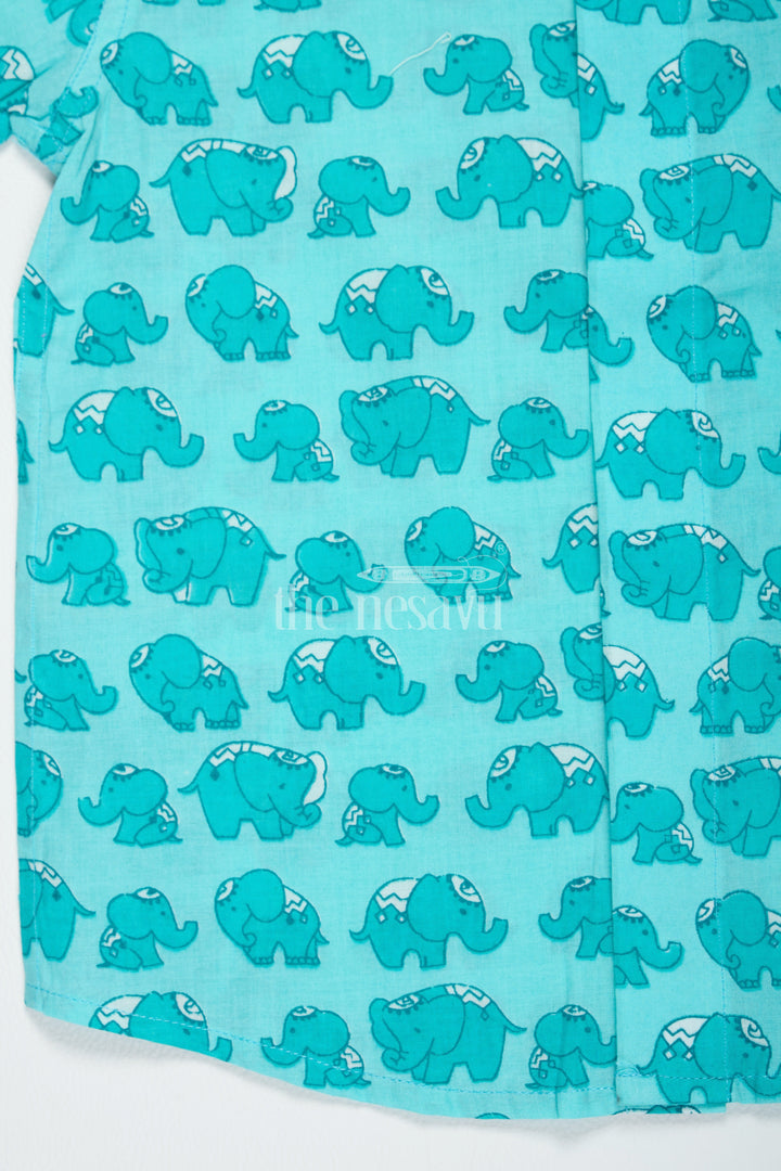 The Nesavu Boys Cotton Shirt Boys Cotton Shirt Aqua Elephant Print Festive Shirts Nesavu Nesavu Boys Aqua Cotton Shirt Elephant Print Festive Shirts