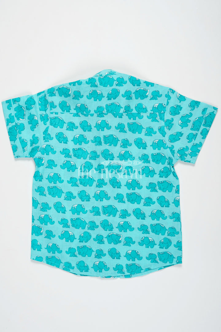 The Nesavu Boys Cotton Shirt Boys Cotton Shirt Aqua Elephant Print Festive Shirts Nesavu Nesavu Boys Aqua Cotton Shirt Elephant Print Festive Shirts