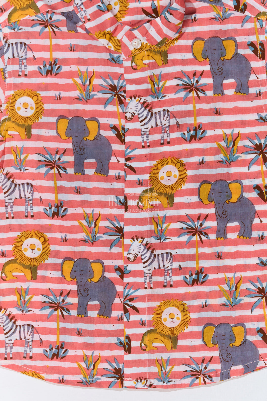 The Nesavu Boys Cotton Shirt Boys Cotton Shirt Dress in Cotton Block Print with Playful Safari Design Nesavu Boys Cotton Shirt Dress Cotton Block Print Safari Animal Design | The Nesavu