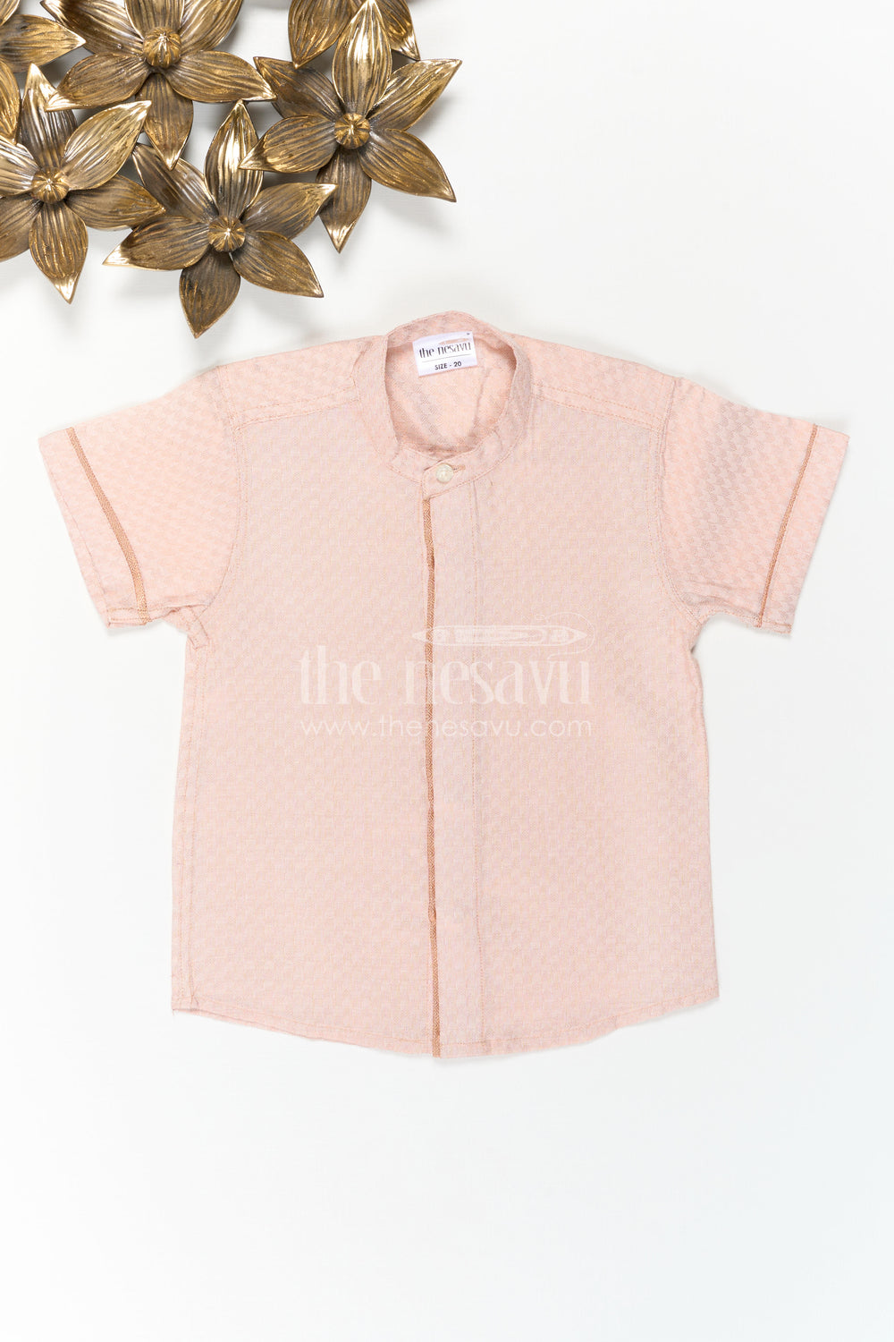 The Nesavu Boys Cotton Shirt Boys Cotton Shirt for Birthday Lunch Outings Nesavu 16 (1Y) / Pink / Cotton BS509A-16 Nesavu Boys Cotton Shirt For Birthday Lunch Outings With Mandarin Collar And Textured Finish