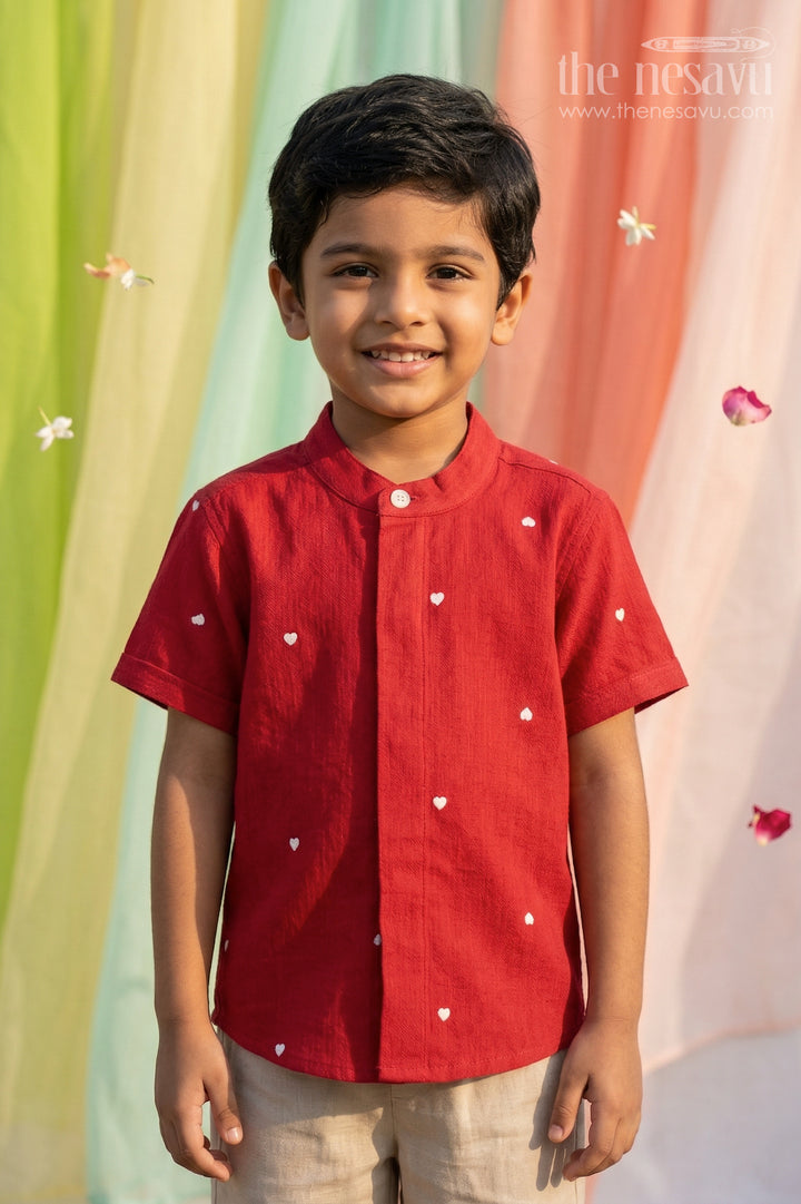 The Nesavu Boys Cotton Shirt Boys Cotton Shirt for Birthday Parties and Special Occasions Nesavu 14 (6M) / Red / Cotton BS449A-14 Nesavu Boys Crinkle Cotton Printed Shirt For Birthday Parties And Special Occasions With Soft Breathable Fabric
