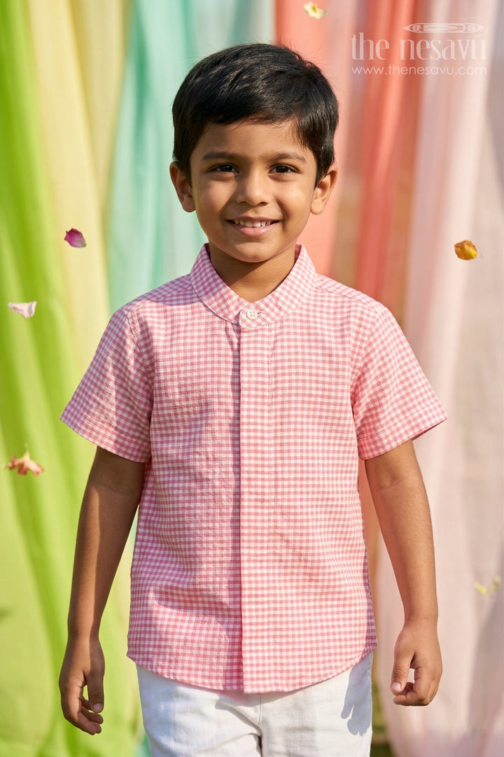 The Nesavu Boys Cotton Shirt Boys Cotton Shirt for Casual Outings and Daily Wear Nesavu 14 (6M) / Pink / Cotton BS452B-14 Nesavu Boys Cotton Checked Shirt For Casual Outings And Daily Wear With Breathable Comfortable Fabric