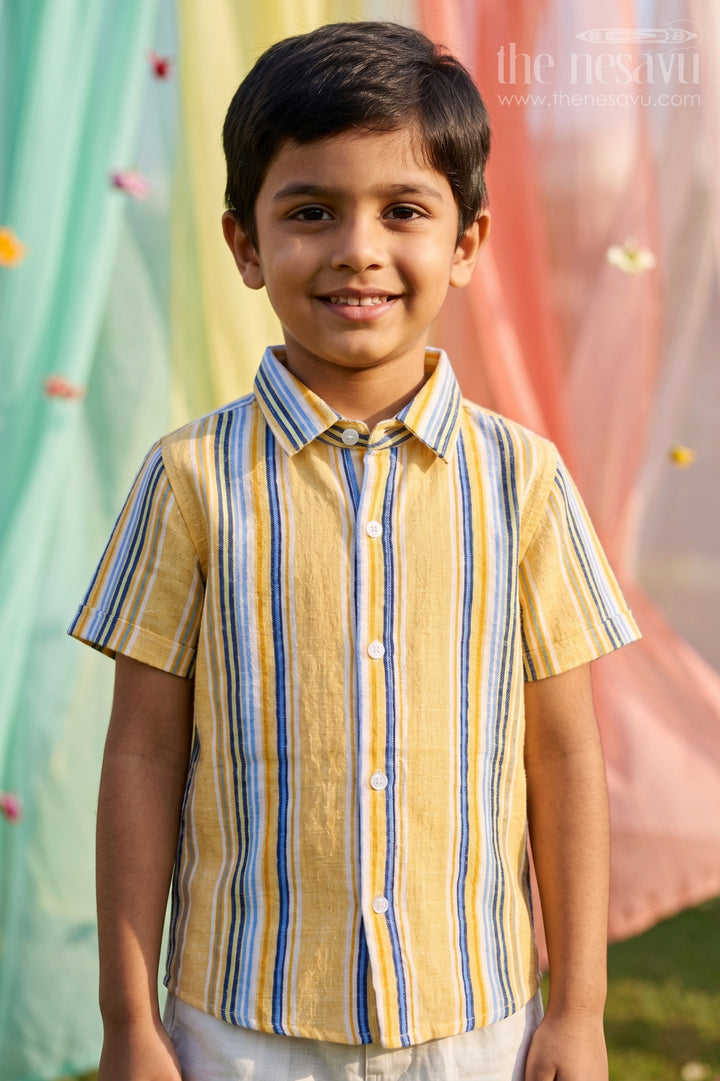 The Nesavu Boys Cotton Shirt Boys Cotton Shirt for Casual Outings and Everyday Wear Nesavu 18 (2Y) / Yellow / Cotton BS474A-18 Nesavu Boys Cotton Striped Shirt For Casual Outings Breathable Comfortable Everyday Wear For Kids