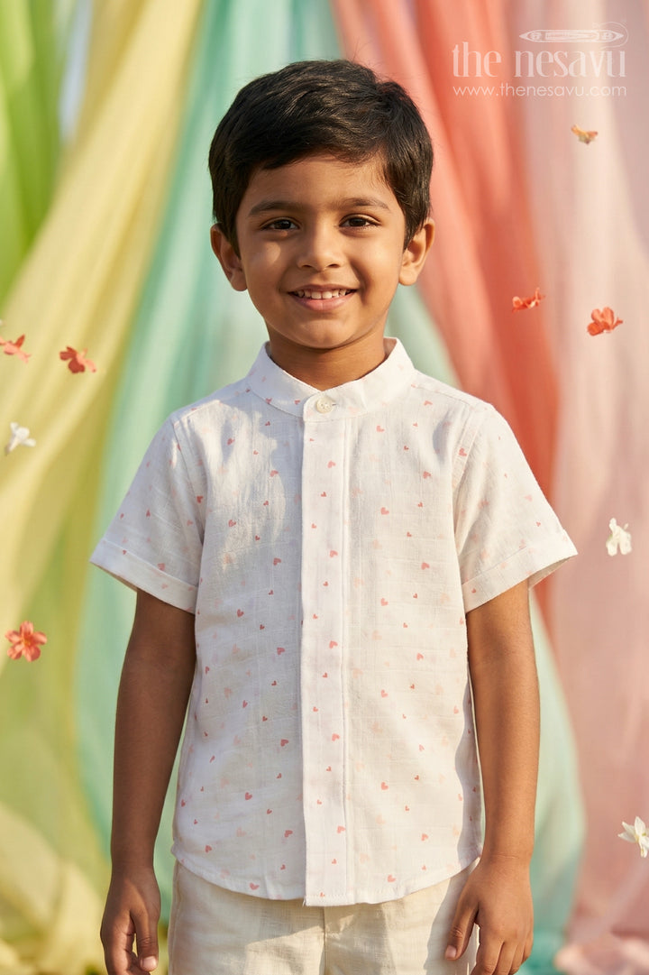 The Nesavu Boys Cotton Shirt Boys Cotton Shirt for Daily Wear and Playful Outings Nesavu 14 (6M) / White / Muslin Cotton BS463A-14 Nesavu Boys Muslin Cotton Printed Shirt For Daily Wear And Summer Outings With Breathable Lightweight Fabric