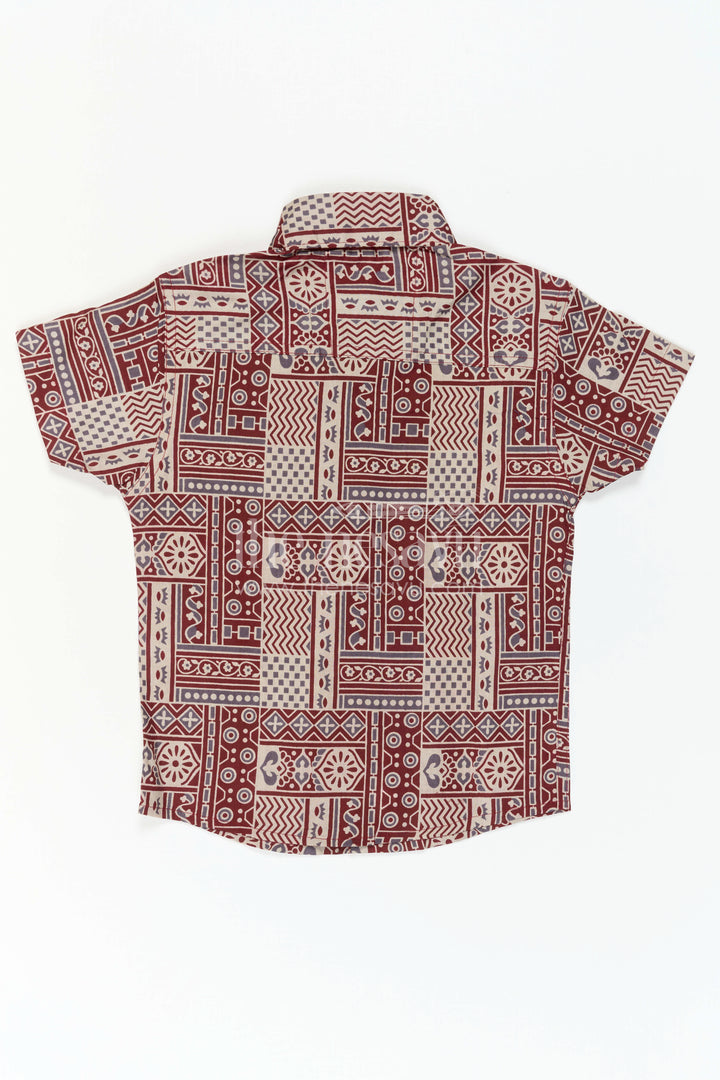 The Nesavu Boys Cotton Shirt Boys Cotton Shirt for Festive Casual Wear and Family Outings Nesavu Nesavu Boys Cotton Shirt With Patchwork Digital Print For Festive And Casual Celebrations