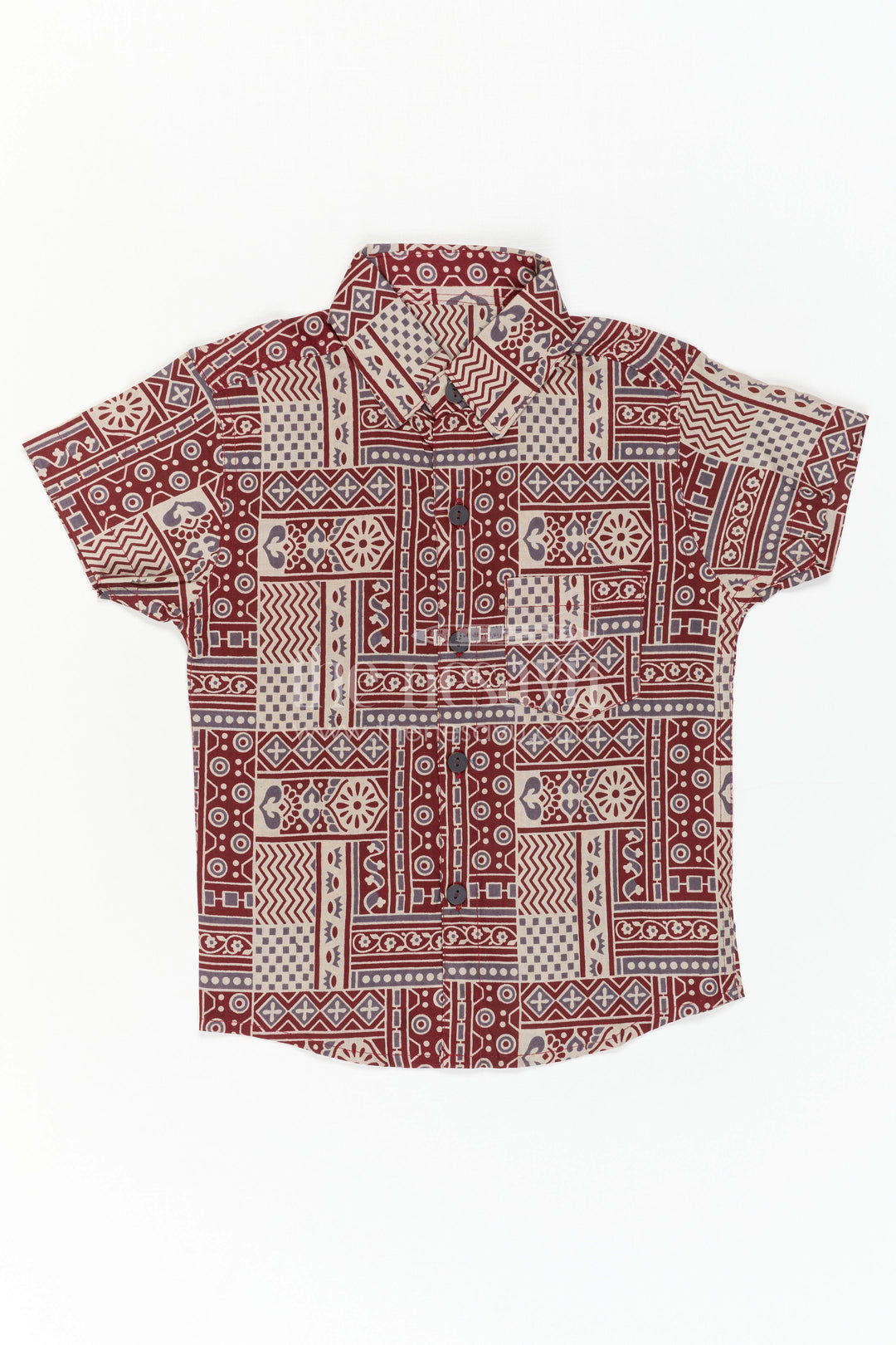 The Nesavu Boys Cotton Shirt Boys Cotton Shirt for Festive Casual Wear and Family Outings Nesavu Nesavu Boys Cotton Shirt With Patchwork Digital Print For Festive And Casual Celebrations