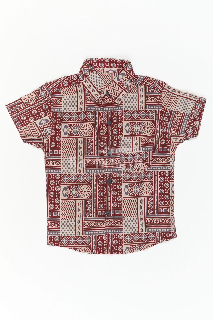 The Nesavu Boys Cotton Shirt Boys Cotton Shirt for Festive Casual Wear and Family Outings Nesavu Nesavu Boys Cotton Shirt With Patchwork Digital Print For Festive And Casual Celebrations
