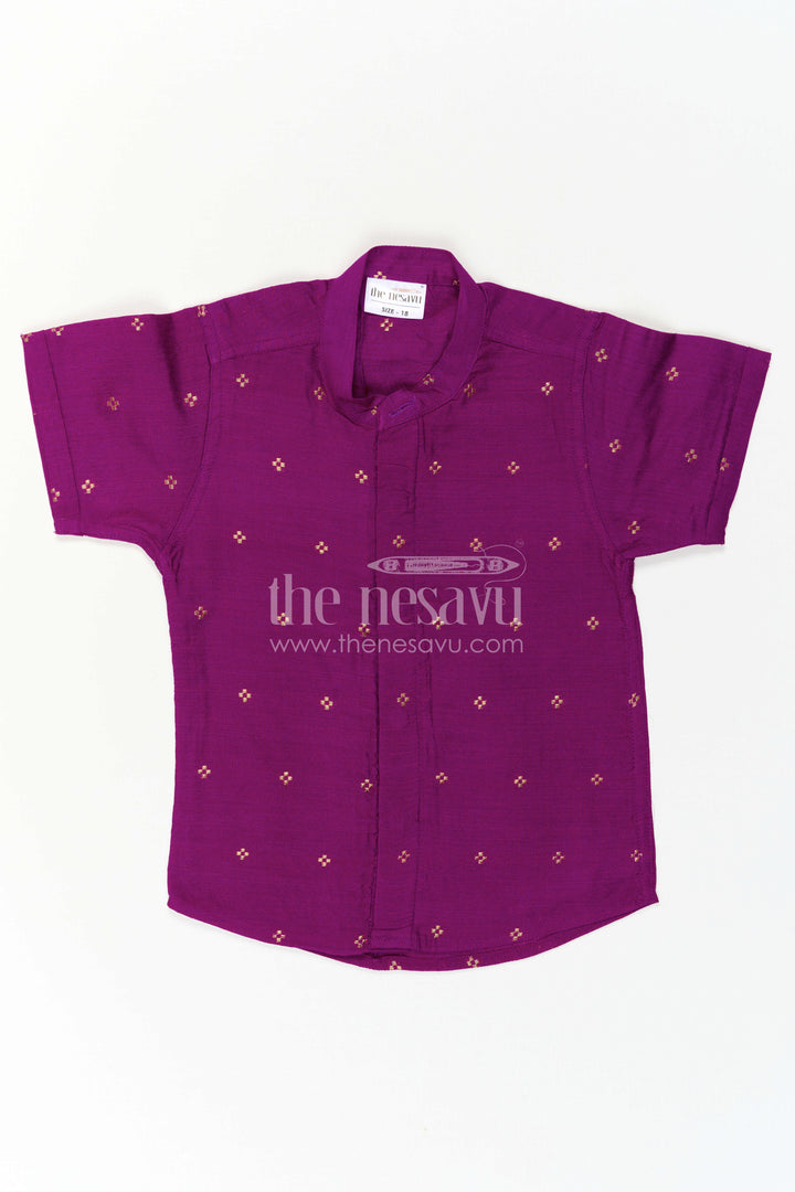 The Nesavu Boys Cotton Shirt Boys Cotton Shirt for Festive Family Outings and Casual Celebrations Nesavu Nesavu Boys Chanderi Cotton Shirt With Jacquard Print For Festive Outings And Celebrations