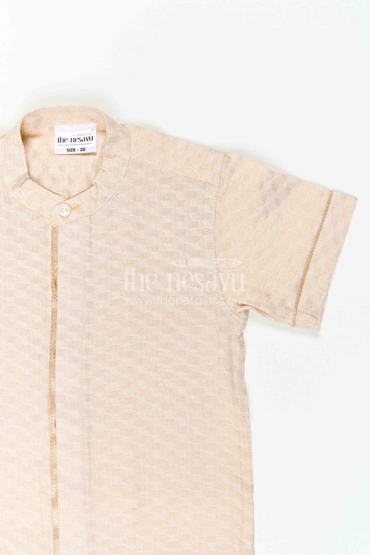 The Nesavu Boys Cotton Shirt Boys Cotton Shirt for Festive Family Visits Nesavu Nesavu Boys Cotton Shirt For Festive Family Visits With Mandarin Collar And Textured Weave