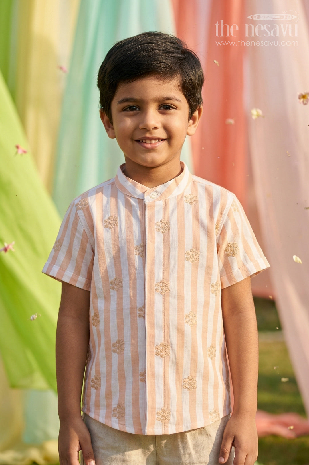 The Nesavu Boys Cotton Shirt Boys Cotton Shirt for Festive Outings and Casual Wear Nesavu 14 (6M) / Brown / Cotton BS448A-14 Nesavu Boys Cotton Embroidered Shirt For Festive Outings And Smart Casual Wear With Breathable Fabric