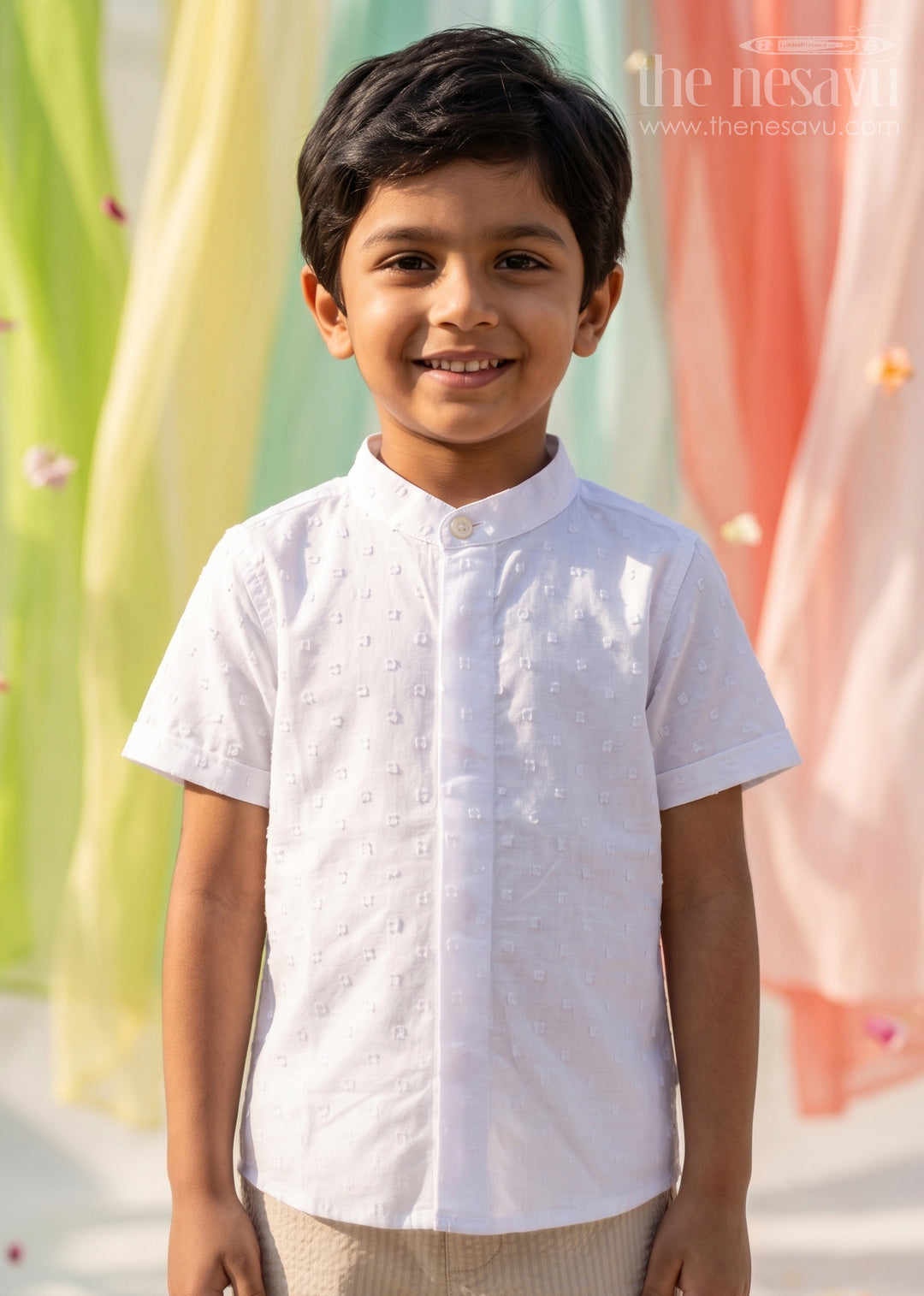 The Nesavu Boys Cotton Shirt Boys Cotton Shirt for Festive Outings and Family Gatherings Nesavu 16 (1Y) / White / Cotton BS487A-16 Nesavu Boys Cotton Shirt For Festive Outings And Smart Casual Everyday Wear