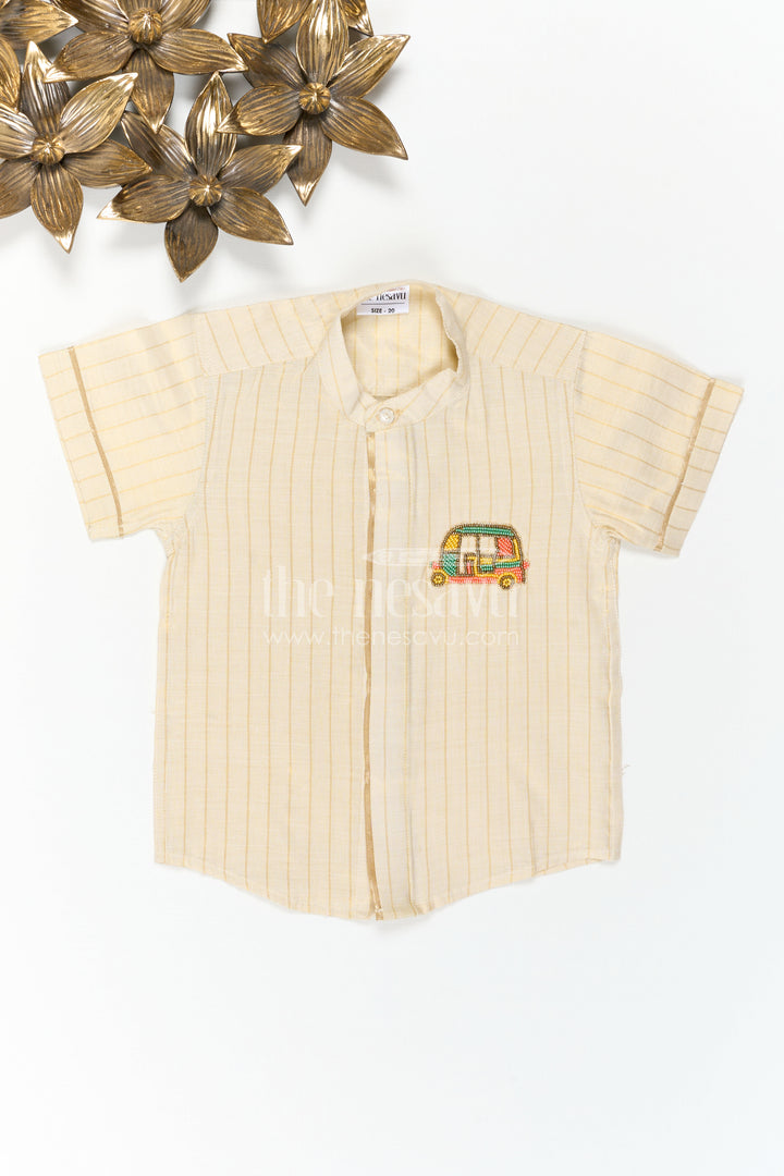The Nesavu Boys Cotton Shirt Boys Cotton Shirt for School Celebration Day Nesavu 16 (1Y) / Gold / Cotton BS295B-16 Nesavu Boys Cotton Shirt For School Celebration Day With Mandarin Collar And Auto Applique