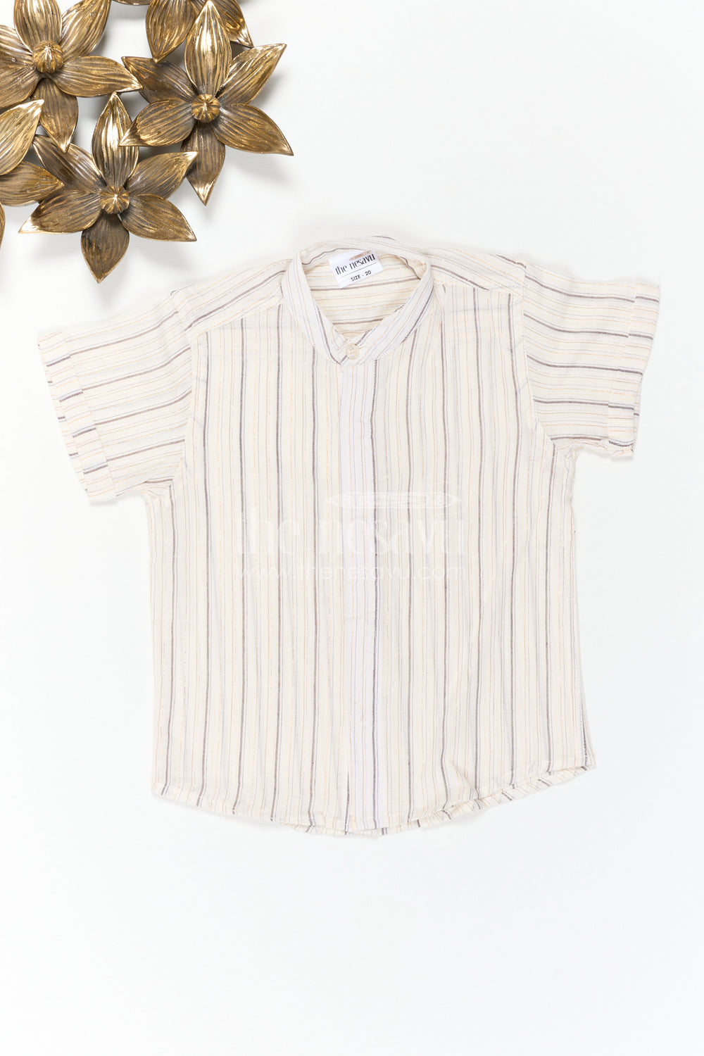 The Nesavu Boys Cotton Shirt Boys Cotton Shirt for School Ethnic Day Nesavu 16 (1Y) / White / Cotton BS515A-16 Nesavu Boys Cotton Shirt For School Ethnic Day With Striped Design And Mandarin Collar