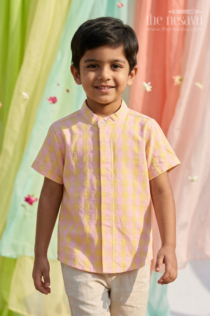 The Nesavu Boys Cotton Shirt Boys Cotton Shirt for Summer Outings and Casual Day Wear Nesavu 14 (6M) / Yellow / Cotton BS439A-14 Nesavu Boys Cotton Checked Shirt For Summer Outings And Casual Daily Wear With Breathable Fabric