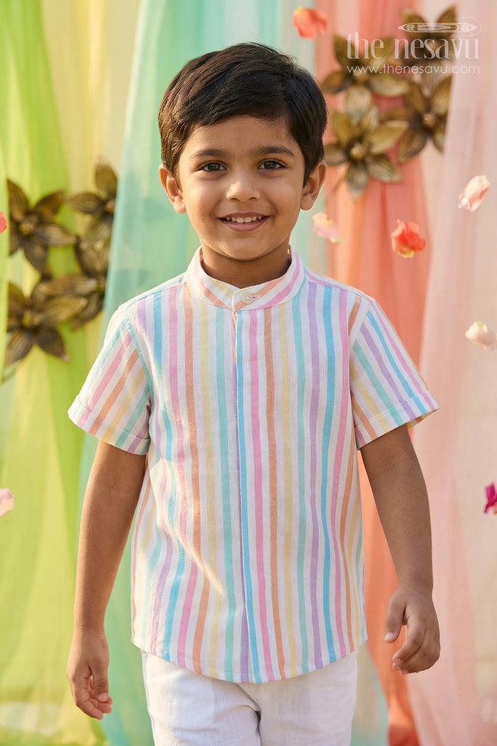 The Nesavu Boys Cotton Shirt Boys Cotton Shirt for Summer Outings and Casual Wear Nesavu 14 (6M) / Multicolor / Cotton BS464A-14 Nesavu Boys Cotton Striped Shirt For Summer Outings And Casual Wear With Breathable Comfortable Fabric