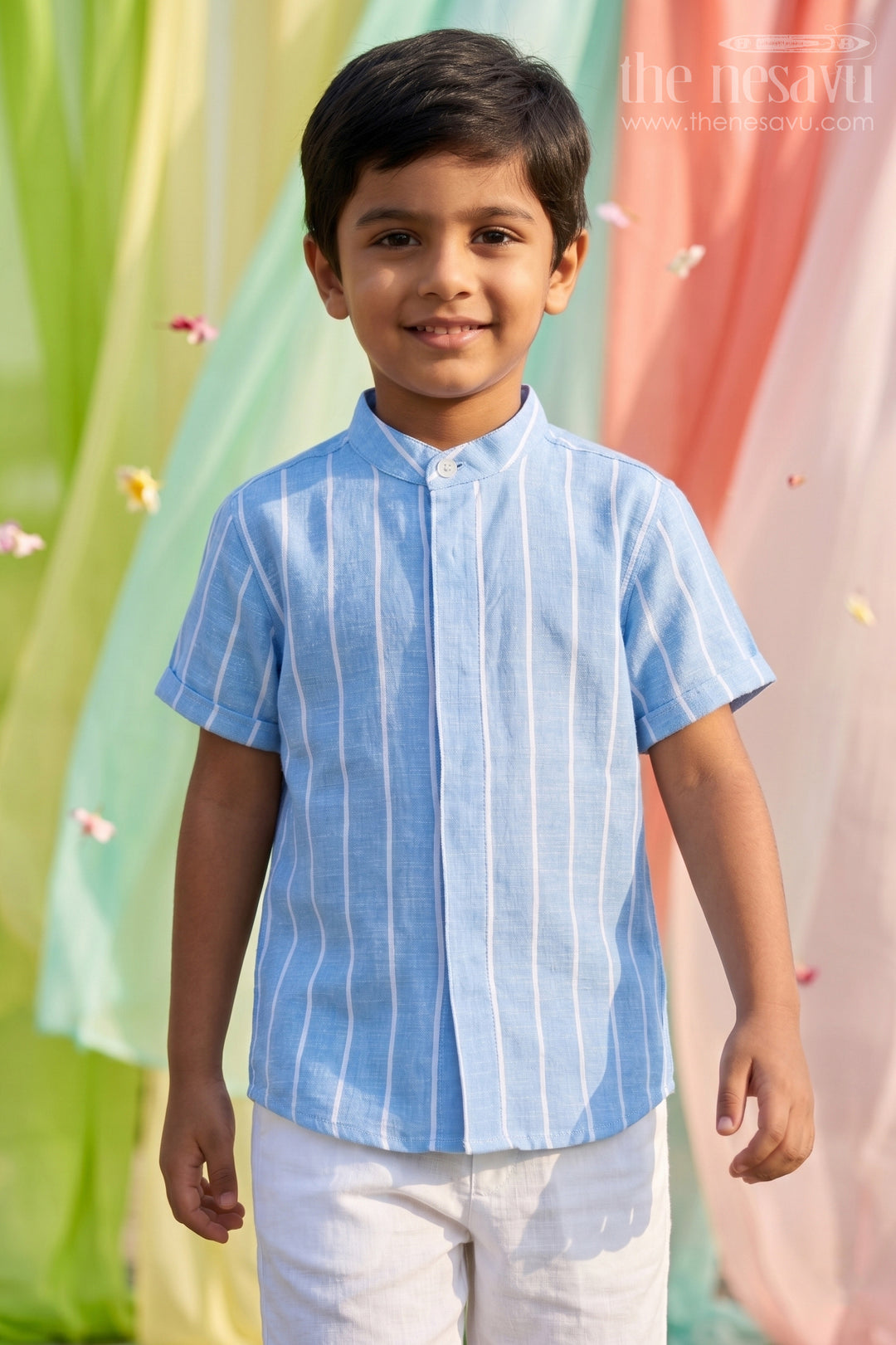 The Nesavu Boys Cotton Shirt Boys Cotton Shirt for Weekend Outings and Casual Celebrations Nesavu 16 (1Y) / Blue / Cotton BS480A-16 Nesavu Boys Cotton Striped Shirt For Casual Celebrations And Weekend Outings