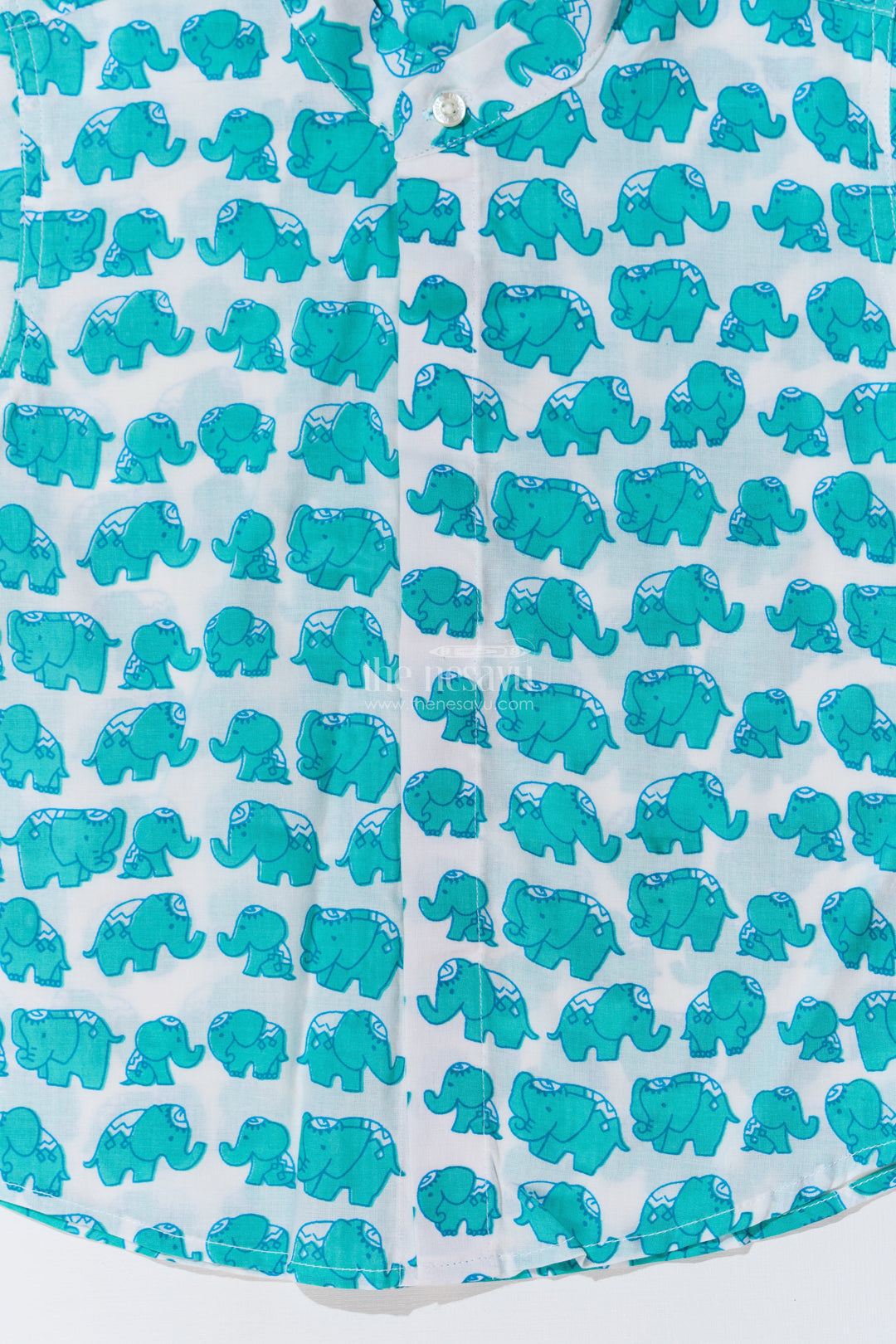 The Nesavu Boys Cotton Shirt Boys Cotton Shirt Half Sleeve in Cotton Block Print with Fun Elephant Pattern Nesavu Boys Cotton Shirt Half Sleeve Cotton Block Print Green Elephant Print | The Nesavu