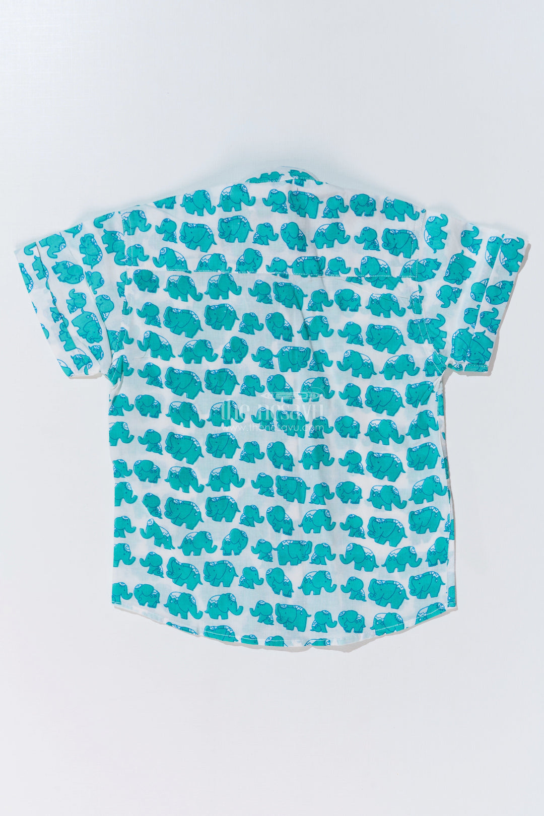 The Nesavu Boys Cotton Shirt Boys Cotton Shirt Half Sleeve in Cotton Block Print with Fun Elephant Pattern Nesavu Nesavu Boys Cotton Shirt Half Sleeve Cotton Block Print Green Elephant Print