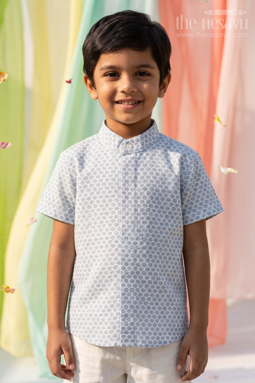 The Nesavu Boys Cotton Shirt Boys Cotton Shirt in Gray Warli Print with Half Sleeves Latest Shirt Nesavu 16 (1Y) / Gray BS204A-16 Boys Gray Warli Cotton Shirt Half Sleeves Nesavu Latest Trendy Shirt Casual Wear
