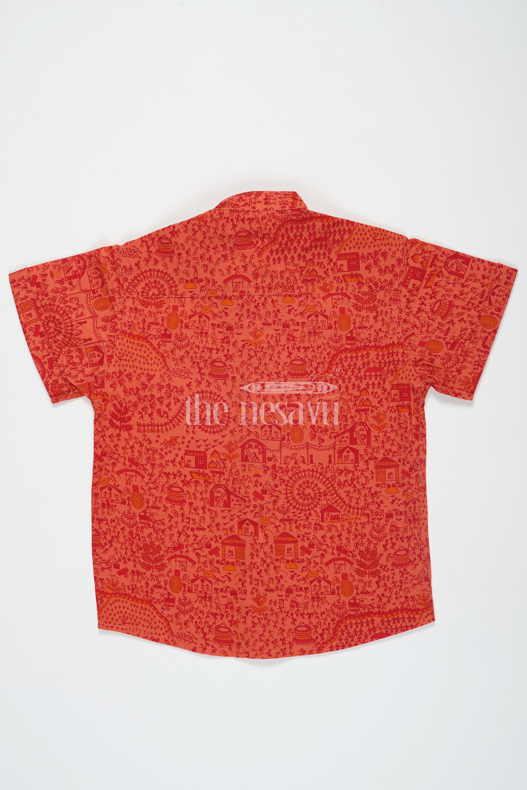 The Nesavu Boys Cotton Shirt Boys Cotton Shirt in Red Warli Print with Half Sleeves Night Dresses Trouser Shirt Nesavu Boys Red Warli Cotton Shirt Half Sleeves Nesavu Trendy Night Dresses Trouser Shirt