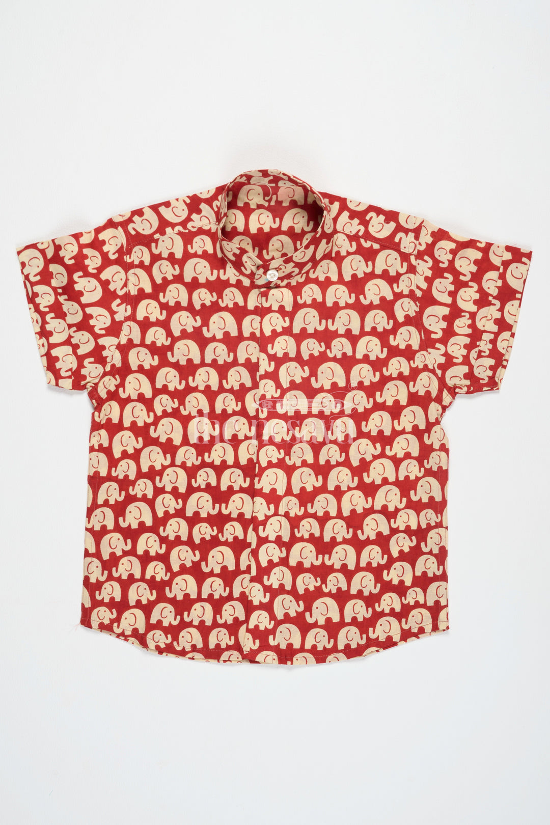 The Nesavu Boys Cotton Shirt Boys Cotton Shirt Red Elephant Print For Pongal Outfits Nesavu 16 (1Y) / Red BS183B-16 Nesavu Boys Red Cotton Shirt Beige Elephant Print Diwali Outfits