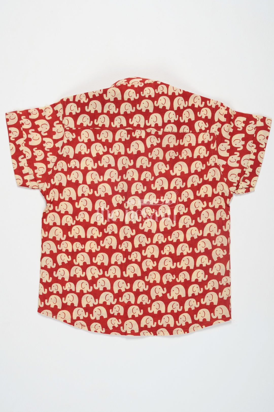 The Nesavu Boys Cotton Shirt Boys Cotton Shirt Red Elephant Print For Pongal Outfits Nesavu Nesavu Boys Red Cotton Shirt Beige Elephant Print Diwali Outfits