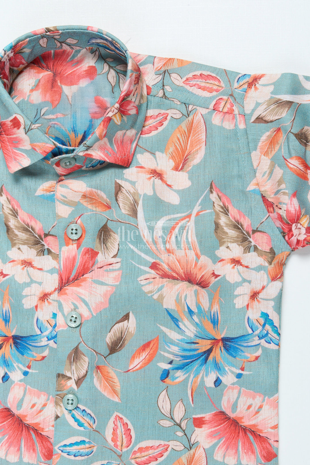 The Nesavu Boys Casual Set Boys Cotton Shirt Set with Bold Floral Print for Festive Occasions Nesavu Nesavu boys floral digital print shirt set belt festive occasions birthdays family events